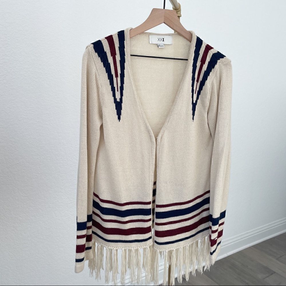 XXI Boho Aztec  Vintage Fringe Sweater Cardigan Jacket S